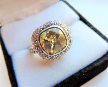 Sterling Silver 6 carat Lemon Citrine & White Topaz Ring