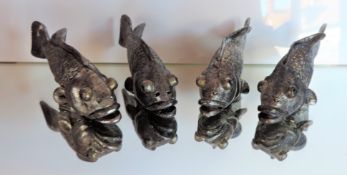 Antique Antimony Japanese Coi Carp Sculptures