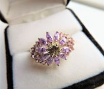 Sterling Silver Amethyst, Pink Sapphire & Peridot Cluster Ring