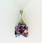 Vintage 20 carat Amethyst & Marcasite Pendant Necklace