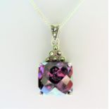 Vintage 20 carat Amethyst & Marcasite Pendant Necklace