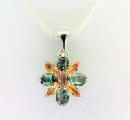 Sterling silver 3.65 carat Tourmaline Flower Cluster Pendant Necklace