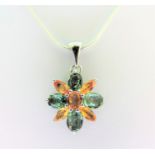 Sterling silver 3.65 carat Tourmaline Flower Cluster Pendant Necklace