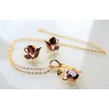 1.5 carat Gold Plated Garnet Necklace and Earring Set