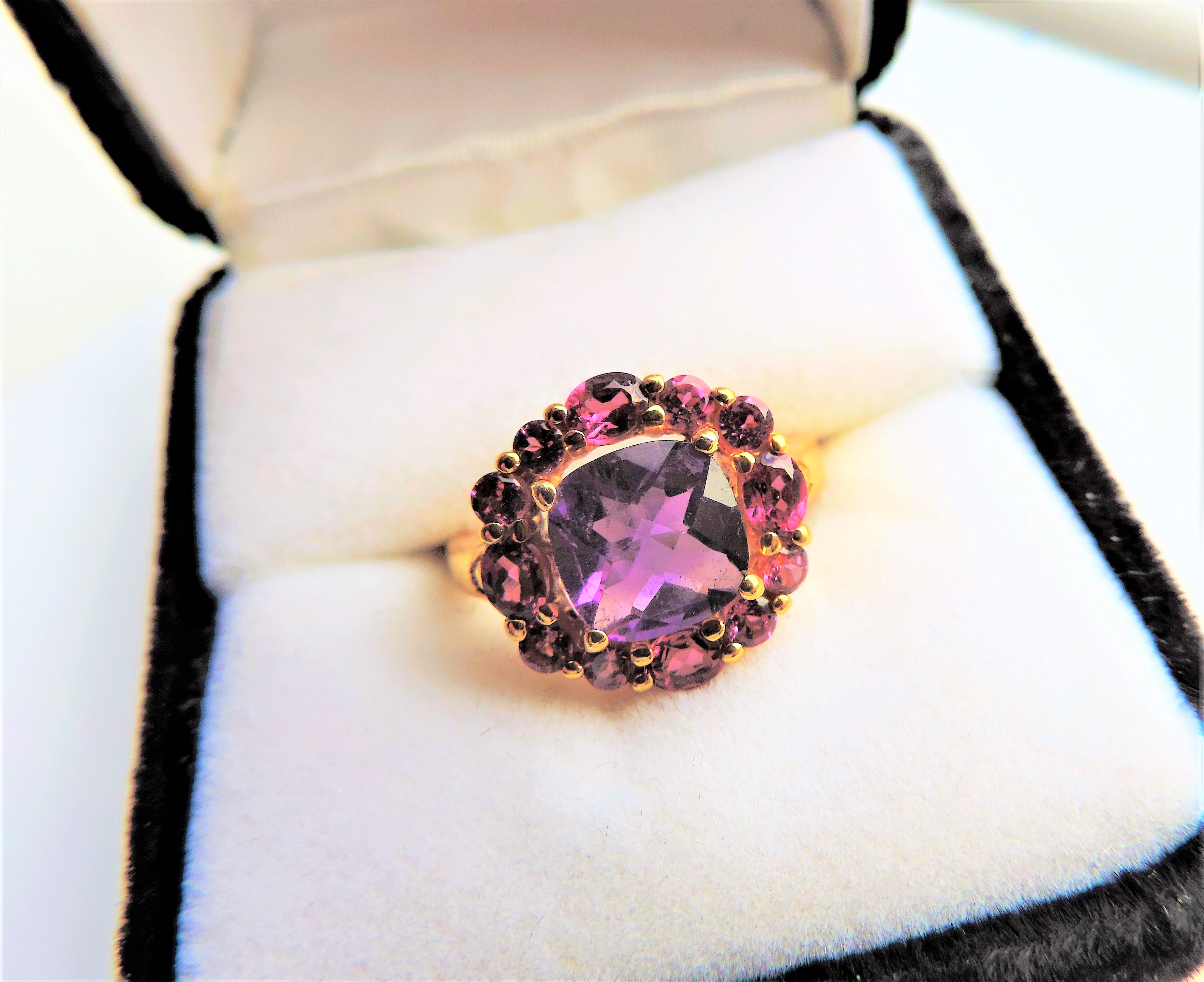 Gold on Sterling Silver 2ct Amethyst & Pink Tourmaline Ring - Image 4 of 4