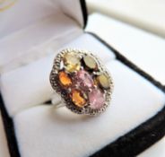 Sterling Silver Topaz, Citrine & Tourmaline Gemstone Ring