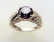 Sterling Silver Diamonique & Amethyst Ring