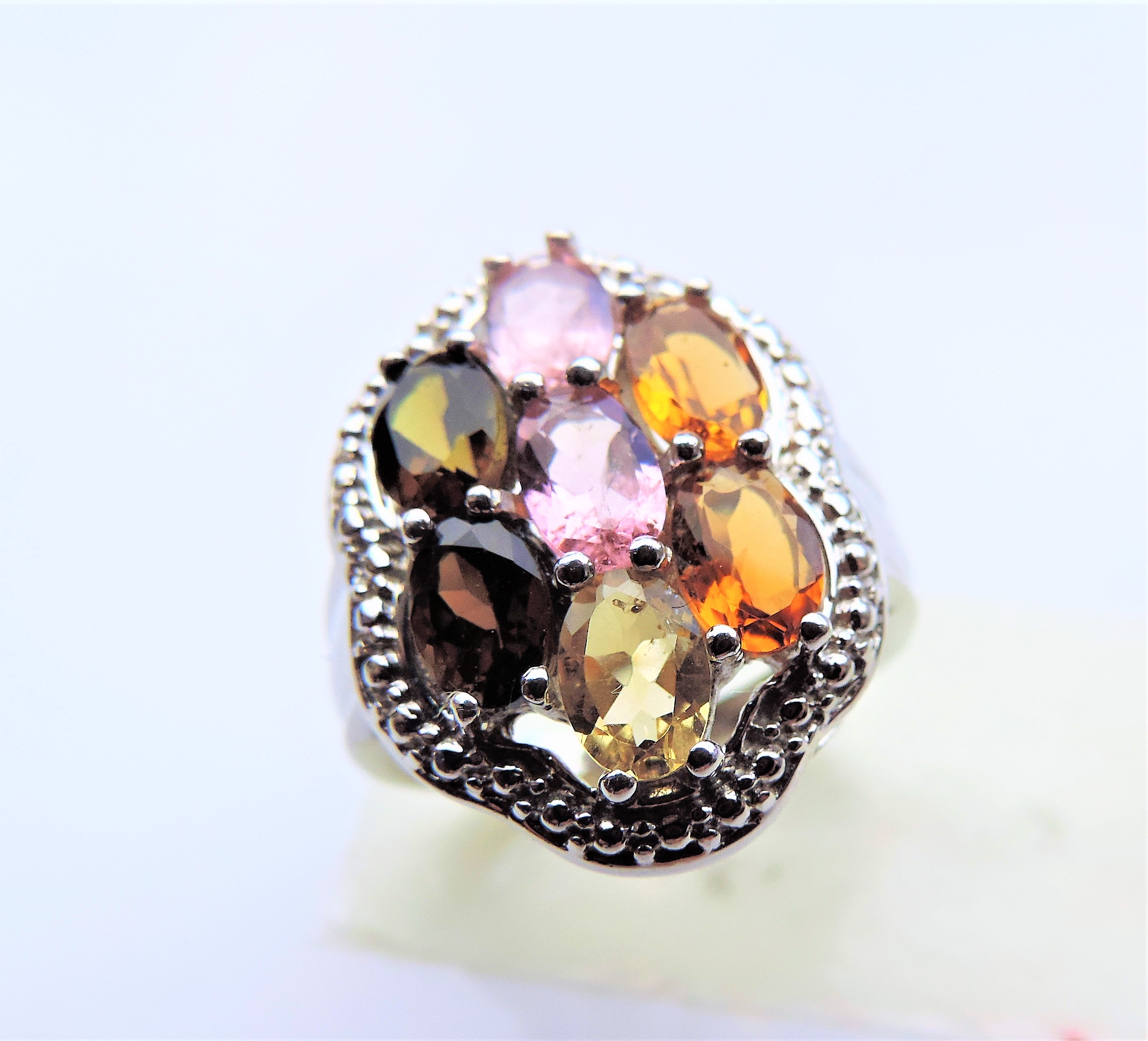 Sterling Silver Topaz, Citrine & Tourmaline Gemstone Ring - Image 2 of 3