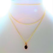 Gold on Silver Ruby Necklace 36 inch Chain