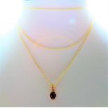 Gold on Silver Ruby Necklace 36 inch Chain