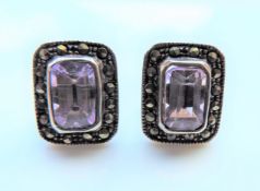 Sterling Silver 3.2 carat Amethyst & Marcasite Earrings