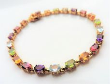 Gold on Silver 5.5 carat Topaz, Amethyst, Peridot, Citrine & Tourmaline Tennis Bracelet