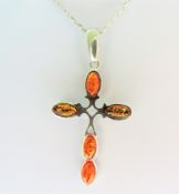 Sterling Silver Baltic Amber Pendant Necklace