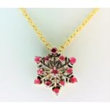 Gold on Silver Ruby Snowflake Pendant Necklace