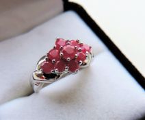 Sterling Silver 1.35 carat Ruby Cluster Ring