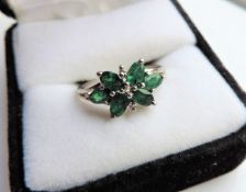 Sterling Silver Green Diopside & Diamond Ring