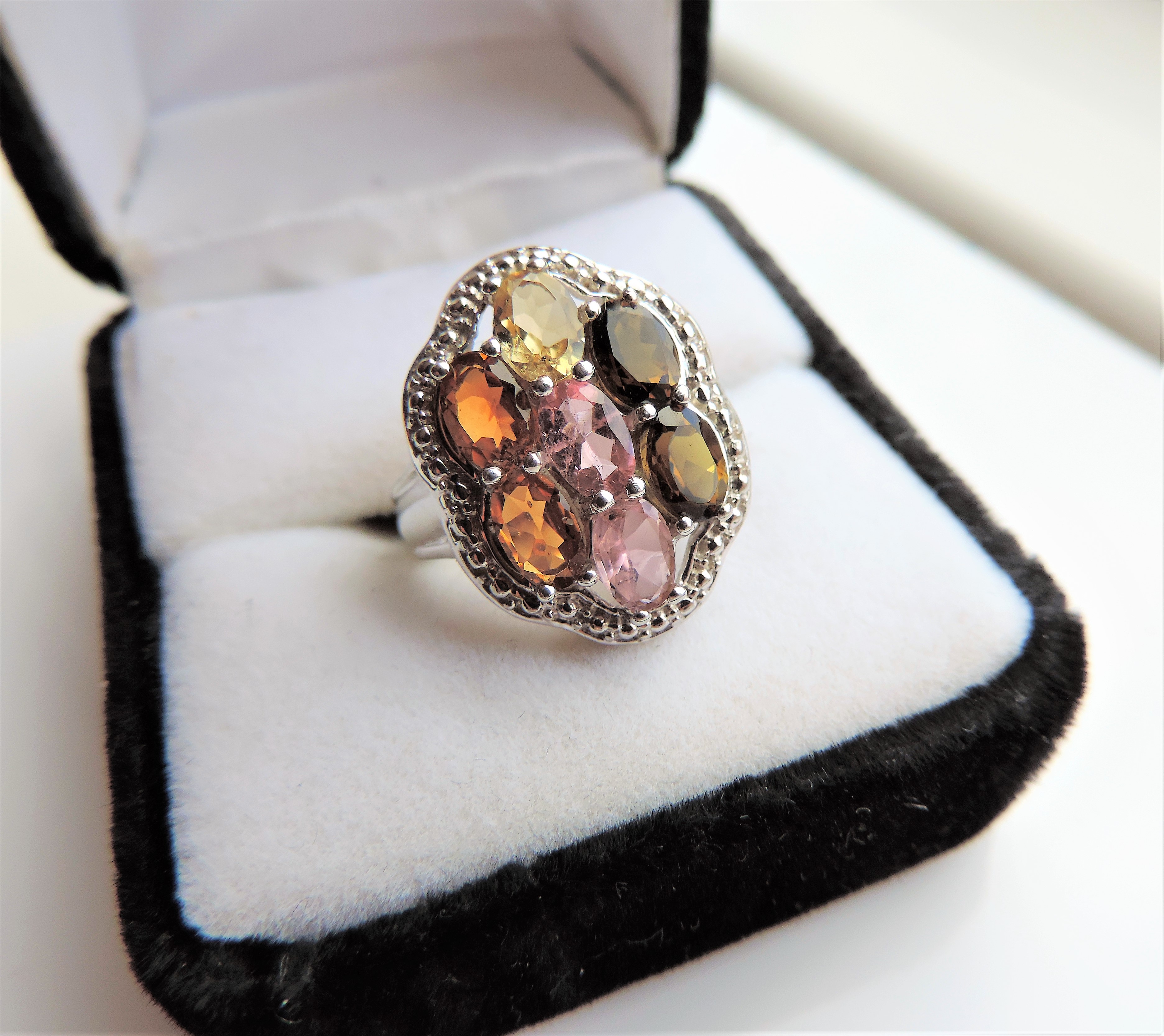 Sterling Silver Topaz, Citrine & Tourmaline Gemstone Ring - Image 3 of 3