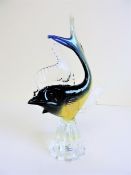 Vintage Murano Glass Blue & Gold Shark Sculpture 22cm tall