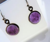 Sterling Silver Cabochon Amethyst Drop Earrings