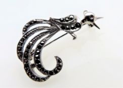 Vintage Sterling Silver Marcasite Brooch