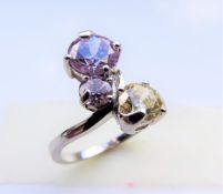 Sterling Silver Pink Topaz & Citine Ring