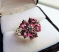 3.75 carat Pink Tourmaline & Diamond Ring in Sterling Silver