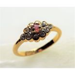 Gold Plated Ruby & White Gemstone Ring Size T