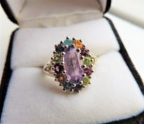 Sterling Silver Amethyst, Topaz, Citrine, Peridot & Tourmaline Ring