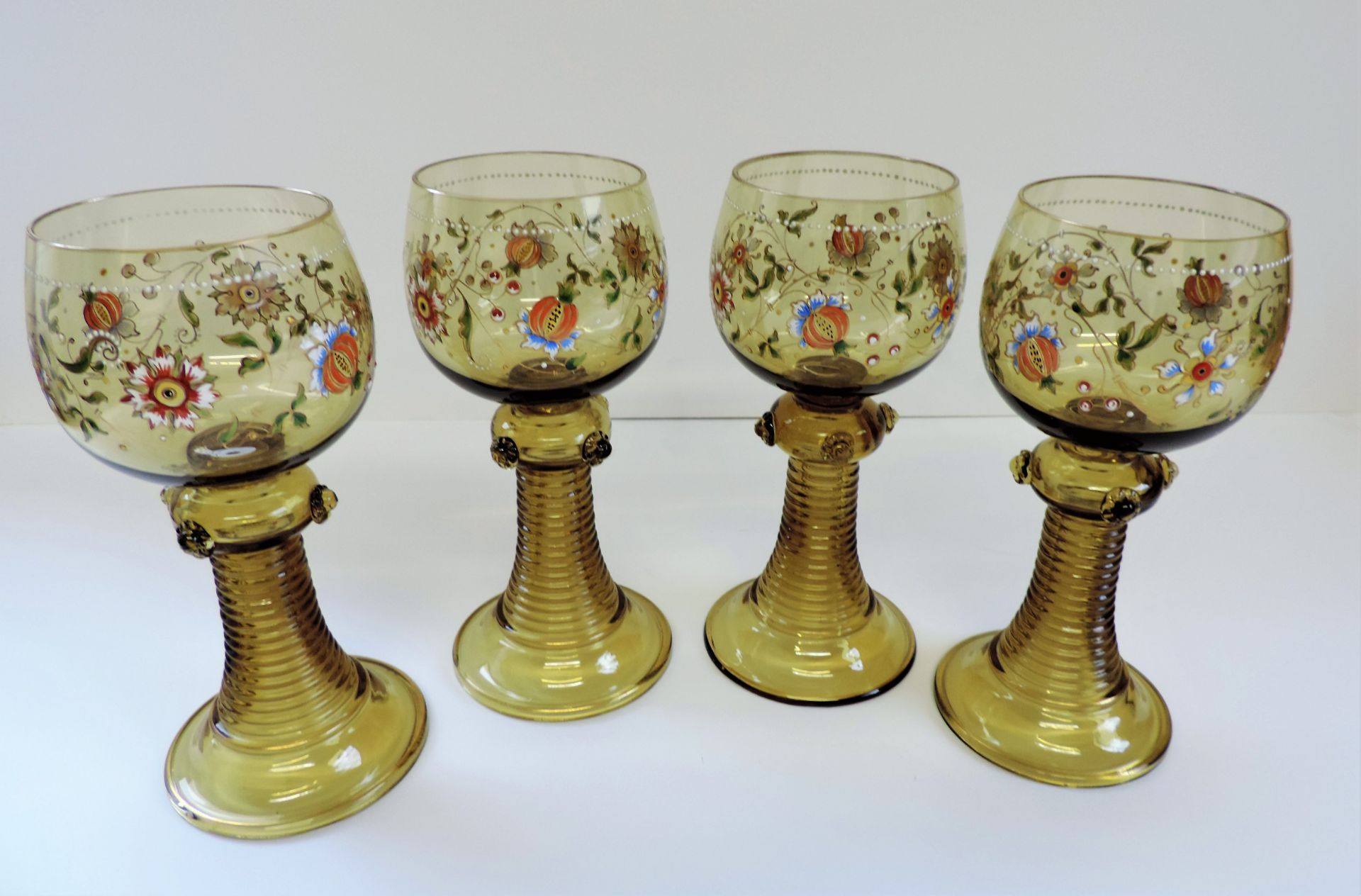 Set of 4 Antique Bohemian Fritz Herkert Roemer Hock Glasses - Image 10 of 26