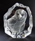 Large Mats Jonasson Crystal Barn Owl Sculpture