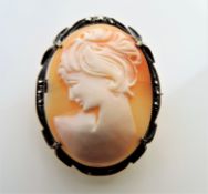 Antique Sterling Silver Cameo Brooch