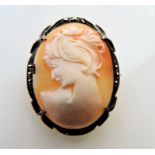 Antique Sterling Silver Cameo Brooch