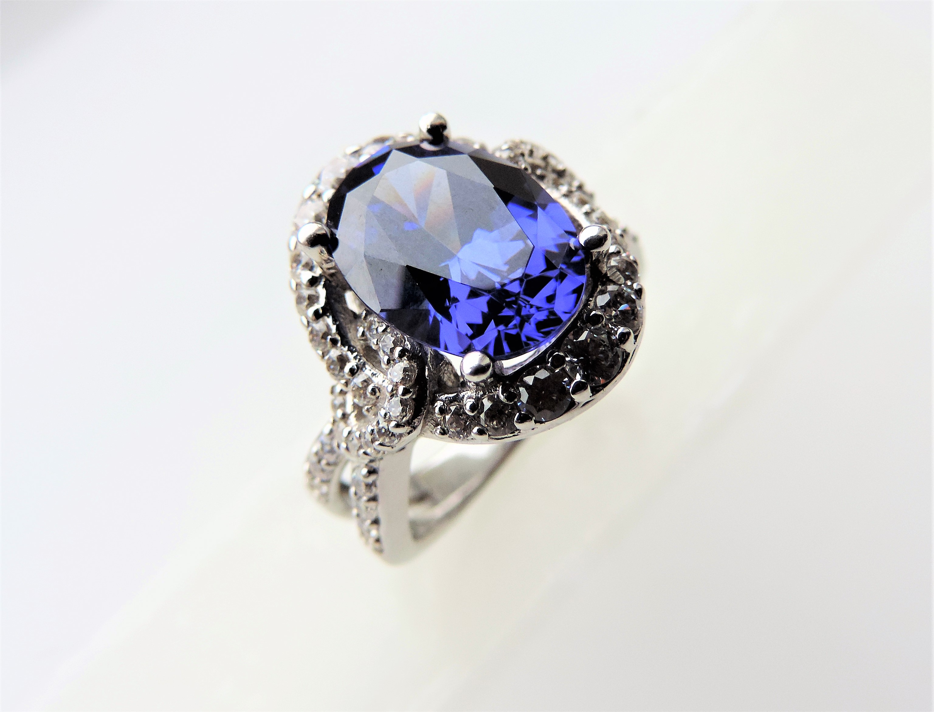 Sterling Silver Tanzanite & Diamonique Ring