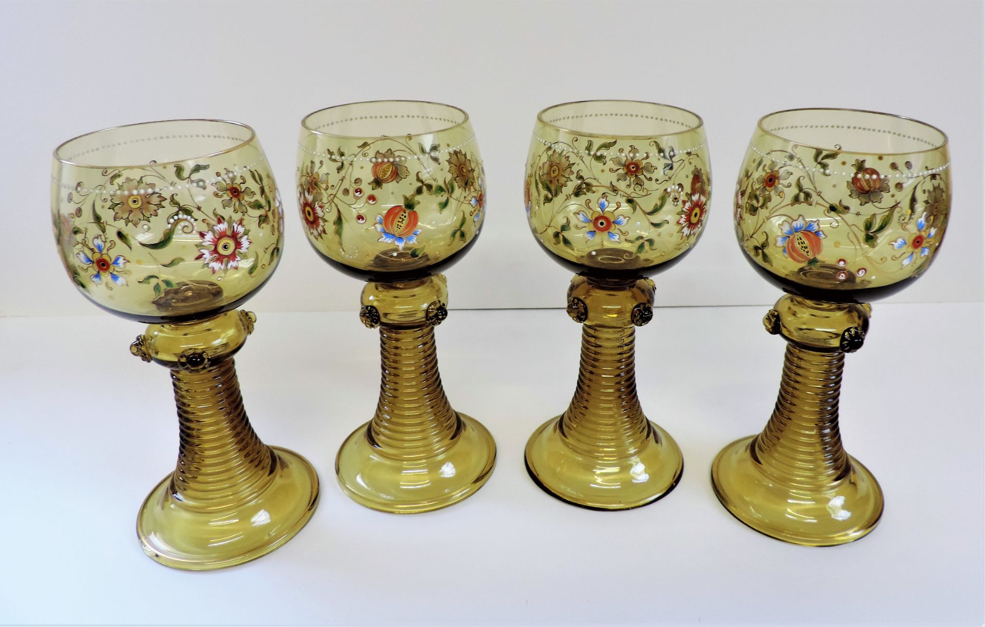 Set of 4 Antique Bohemian Fritz Herkert Roemer Hock Glasses - Image 5 of 26