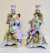 Pair of Antique German C.G. Schierholz & Sohn Porcelain Candlesticks