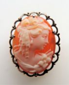 Antique Sterling Silver Cameo Brooch