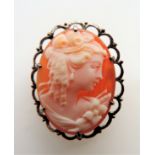 Antique Sterling Silver Cameo Brooch