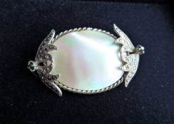 Antique Art Nouveau Marcasite & Mother of Pearl Brooch