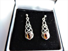 Sterling Silver Baltic Amber Earrings Rennie Mackintosh Style