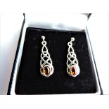 Sterling Silver Baltic Amber Earrings Rennie Mackintosh Style