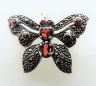 Vintage Sterling Silver Marcasite & Garnet Butterfly Brooch