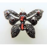 Vintage Sterling Silver Marcasite & Garnet Butterfly Brooch