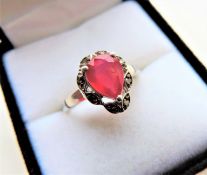 Sterling Silver 2.2 carat Ruby & Diamond Ring