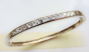 Sterling Silver Hinged Cubic Zirconia Channel Bangle