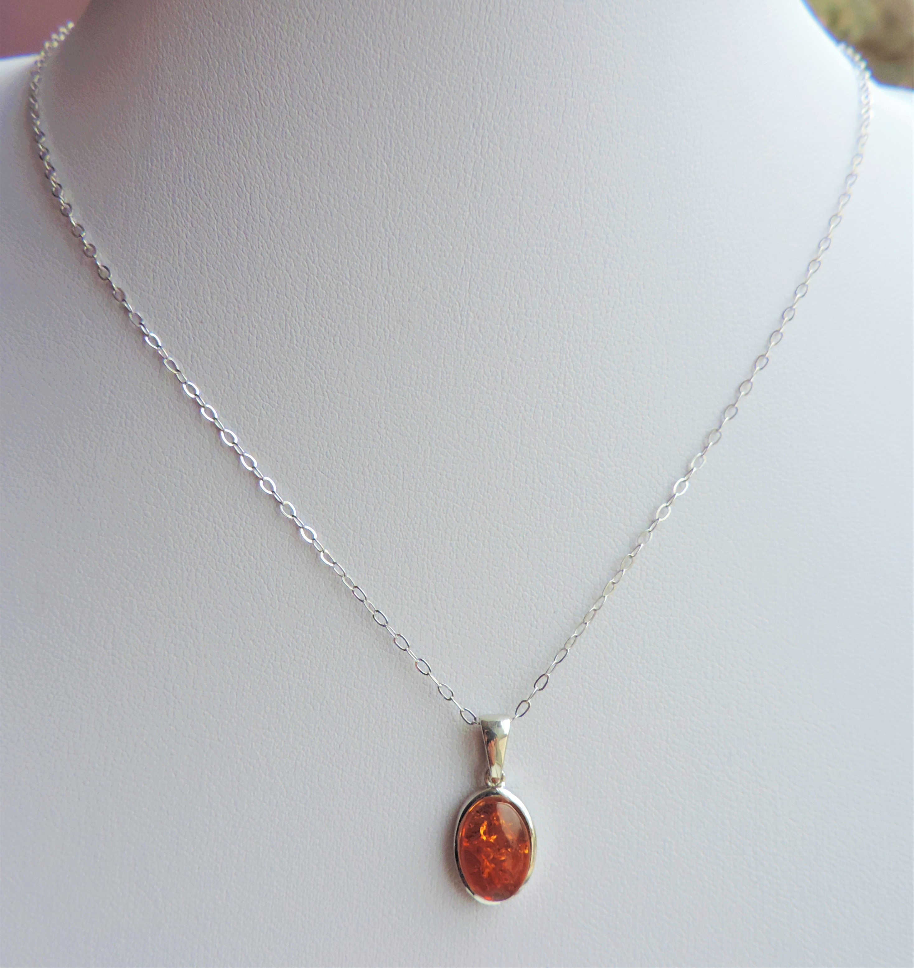 Sterling Silver Baltic Amber Pendant Necklace