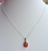 Sterling Silver Baltic Amber Pendant Necklace