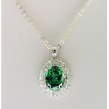 Sterling Silver 2.6 carat Emerald & CZ Pendant Necklace