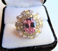 6 carat Pink Topaz & Lemon Citrine Statement Cocktail Ring Size N