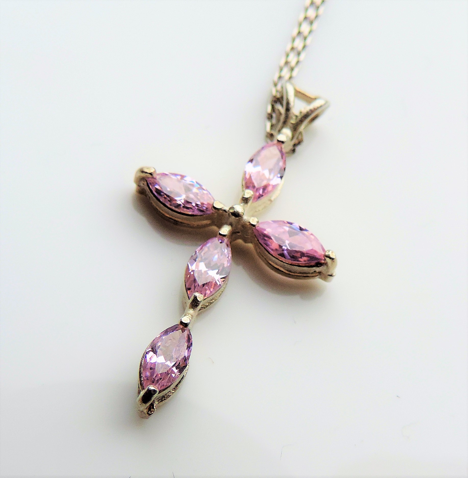 Sterling Silver Pink Topaz Pendant Cross Necklace - Image 2 of 3