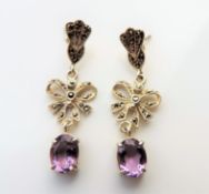 3.5 carat Art Nouveau Amethyst & Marcasite Earrings in Sterling Silver